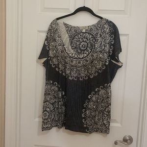 Blue and tan embellished top